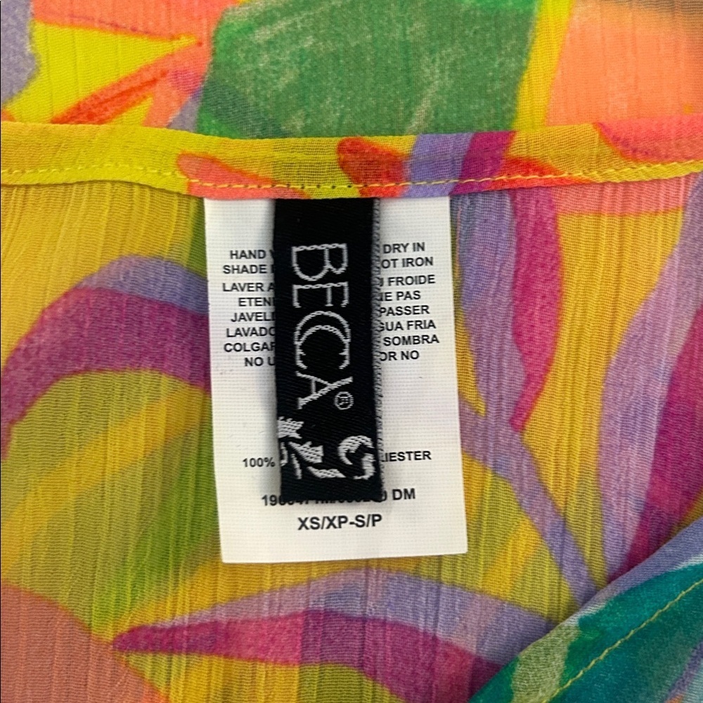Becca Yellow Floral Tropical Sheer Summer Spring Vacation Swimsuit Coverup XS - Picture 6 of 7